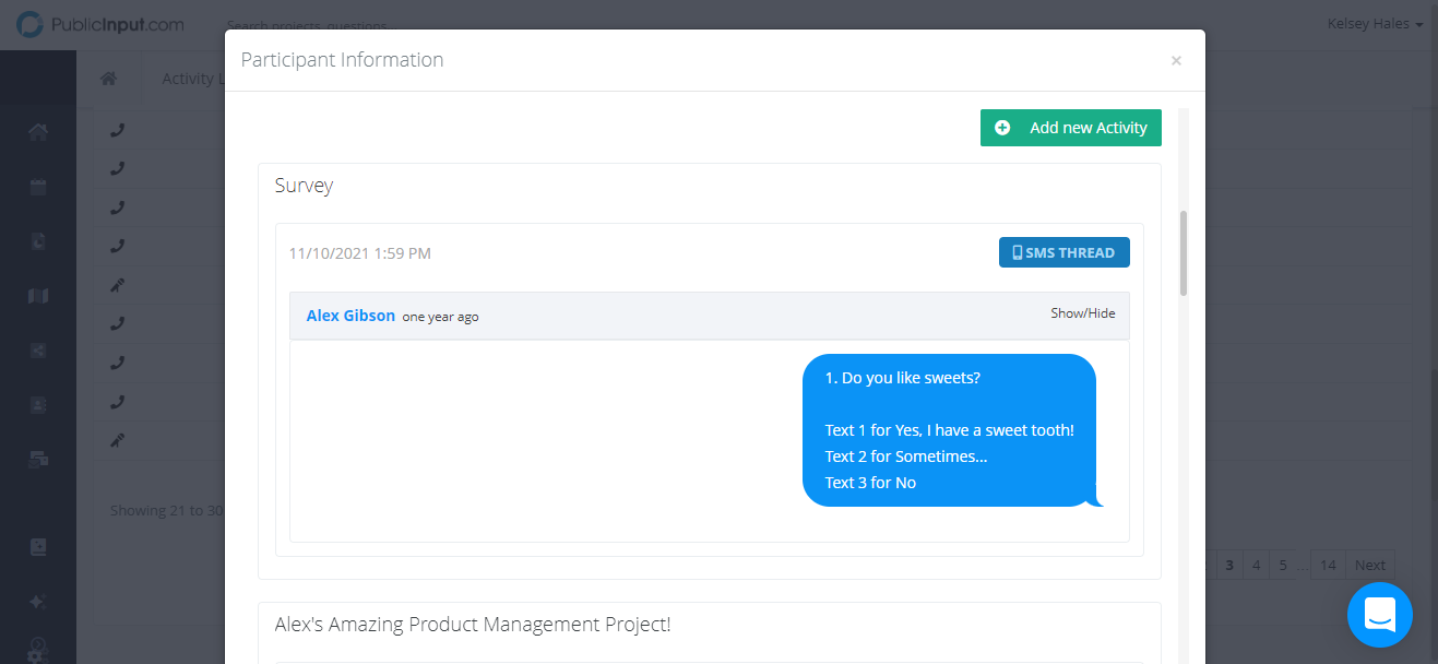 participant survey record in CRM